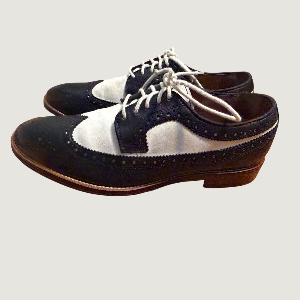 Johnston & Murphy Mens Black White Spectator Wingtip Oxford Shoes 20-1241 7.5M